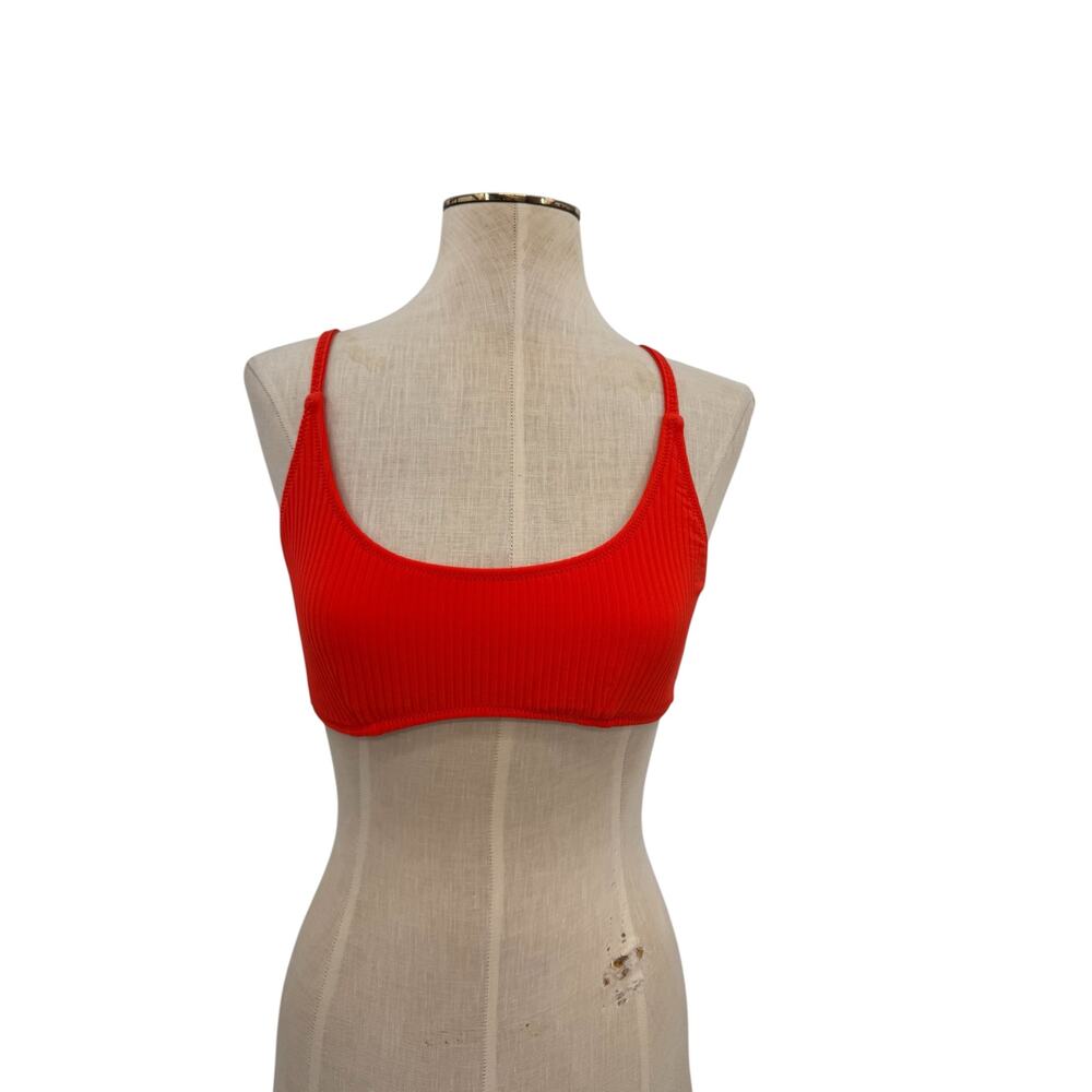 TRIANGL Mica Ribbed Bikini Top Neon Red Scoop Swim Top Size Large NWT